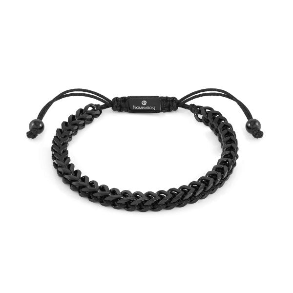 Nomination Mens Beyond Stainless Steel Fishbone Chain Nautical Cord Bracelet Black