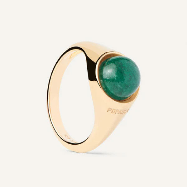 PDPAOLA YG Green Aventurine Moon Ring