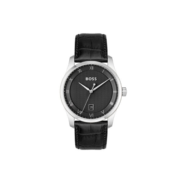 Hugo Boss Principle Black Leather Strap Watch