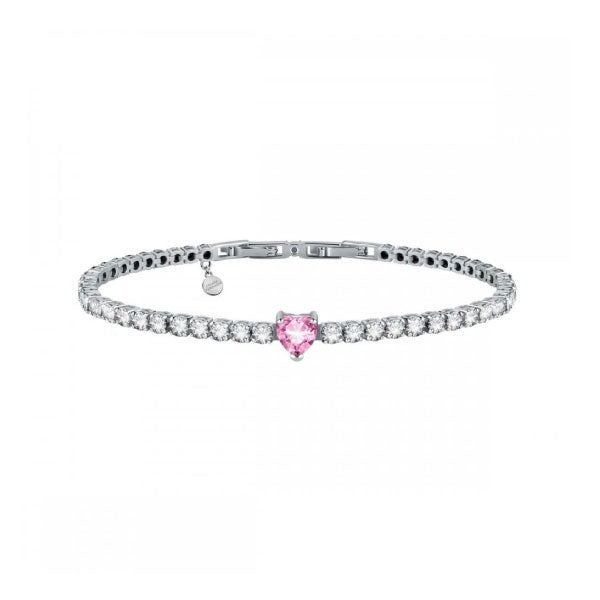 Chiara Ferragni White Diamond Heart Tennis Bracelet with Pink Heart