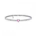 Chiara Ferragni White Diamond Heart Tennis Bracelet with Pink Heart