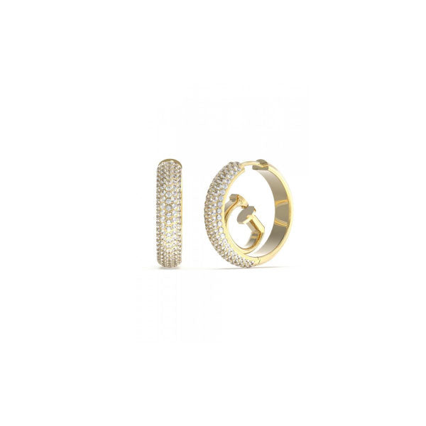 Guess Crazy G Logo CZ Pave Gold Tone Earrings