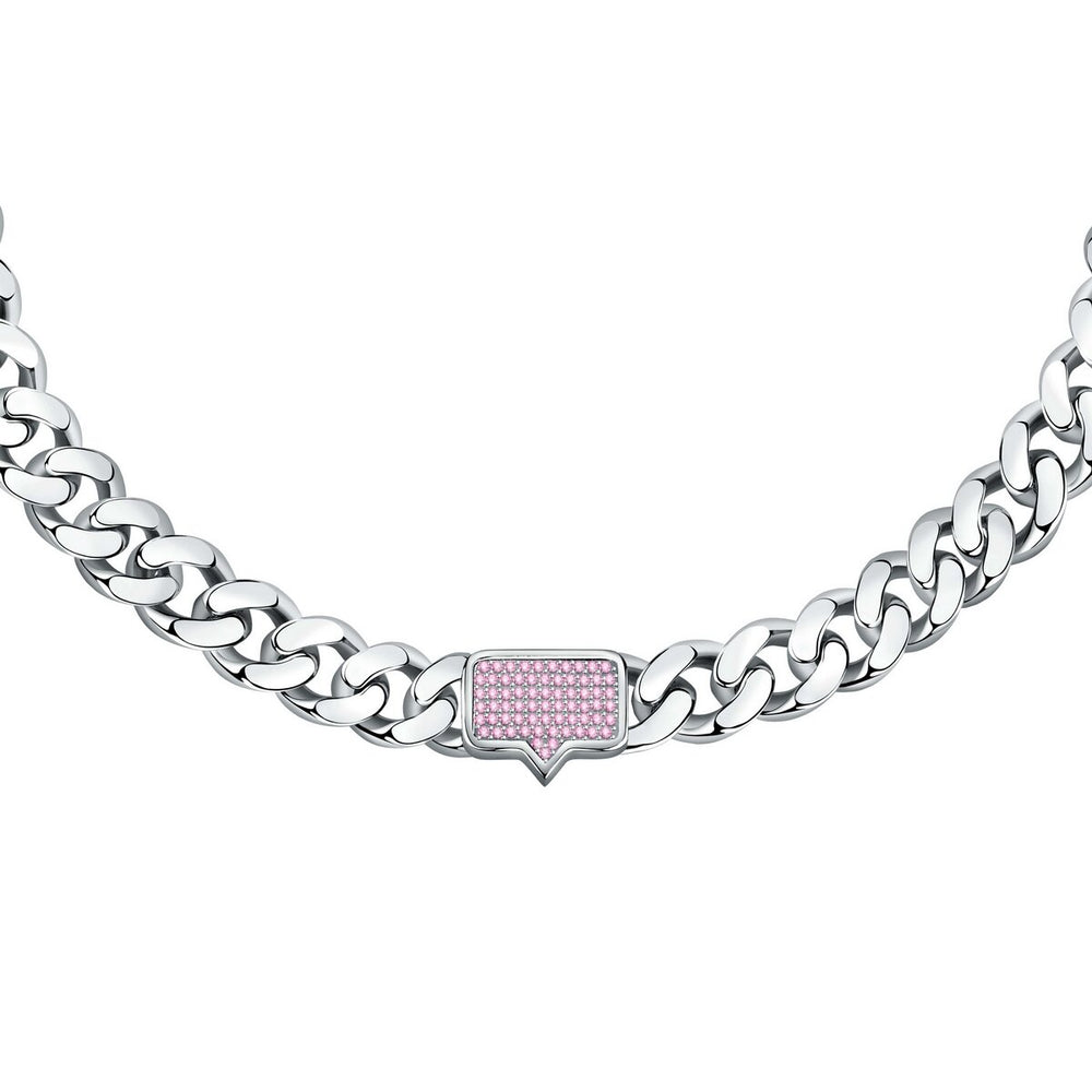 Chiara Ferragni Chain with Pink Pave Tag Necklace