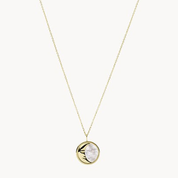 Fossil Georgia Lunar Nights White Mother-of-Pearl Round Pendant Necklace
