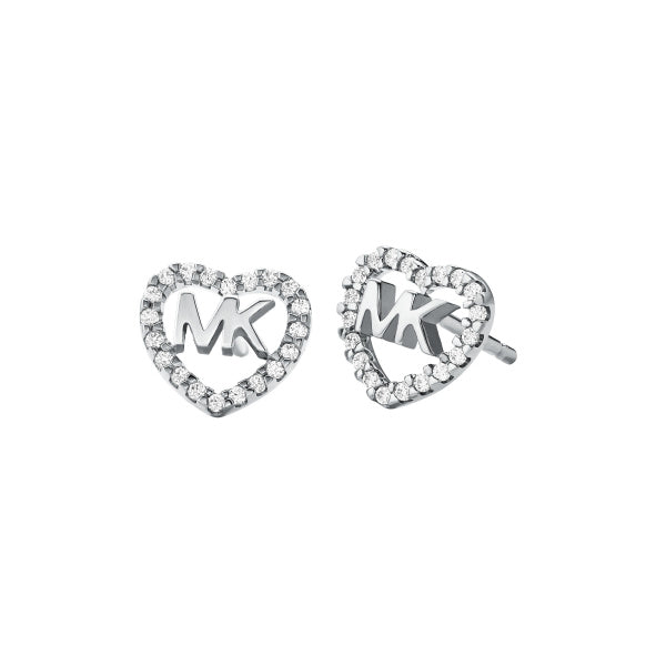 Michael Kors Silver Heart Logo Stud Earrings