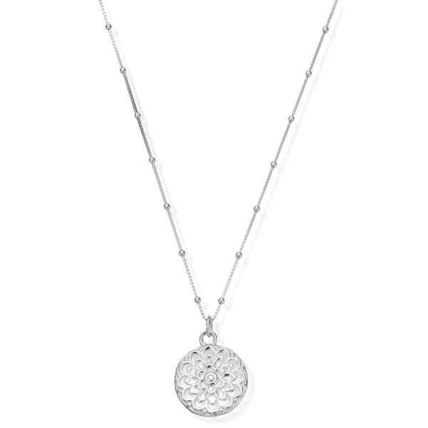 Bobble Chain Moon Flower Necklace Silver