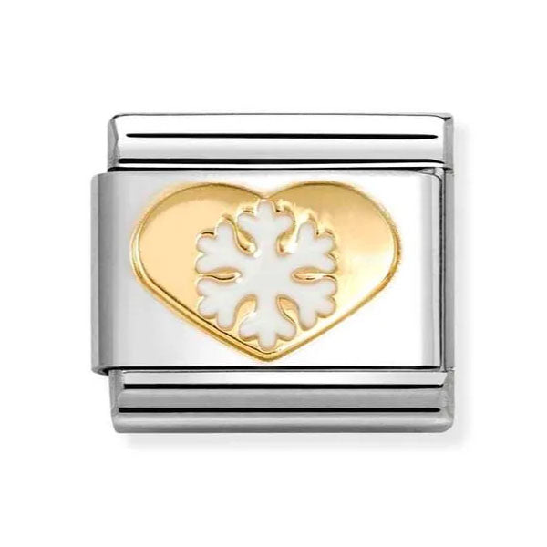 Nomination Classic Gold Heart With White Snowflake Charm