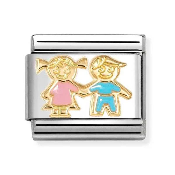 Composable Classic SYMBOLS steel, enamel and 18k gold Brothers and sisters PINK BLUE