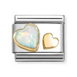 Nomination Classic Double Hearts With White Opal Charm