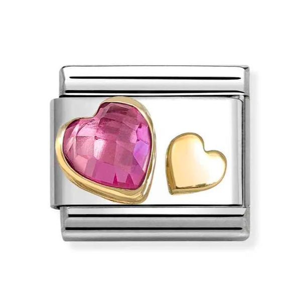 Comp. Classic FACETED CZ with SYMBOLS in steel, 18k gold DARK PINK heart