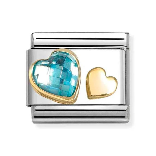 Nomination Classic Double Hearts With Light Blue CZ Charm