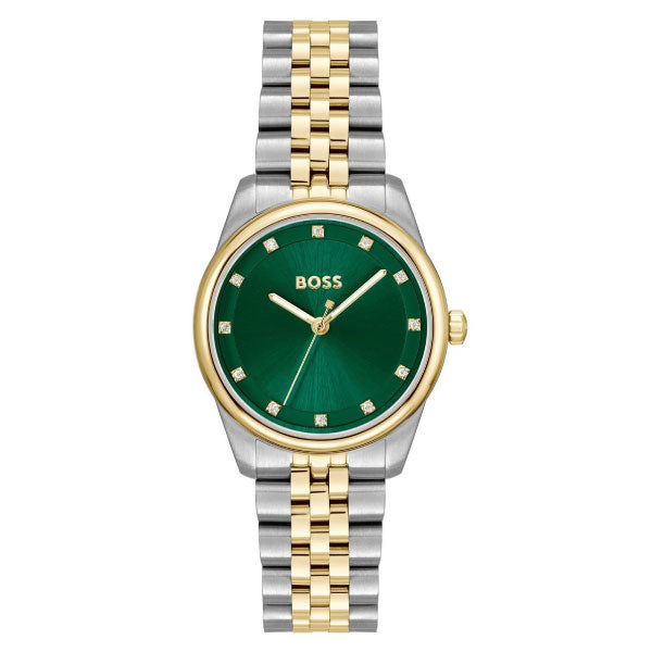 Graceful Precious Silver and Gold Green Dial Watch