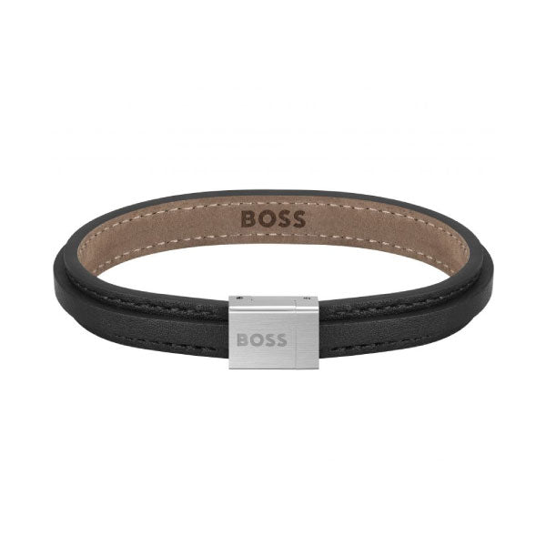 Hugo Boss Mens Grove Black Leather Bracelet