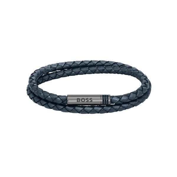 Ares Blue Braided Leather Mens Bracelet