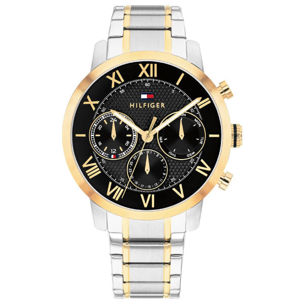 Oxford Black Dial Silver and Gold Mens Watch