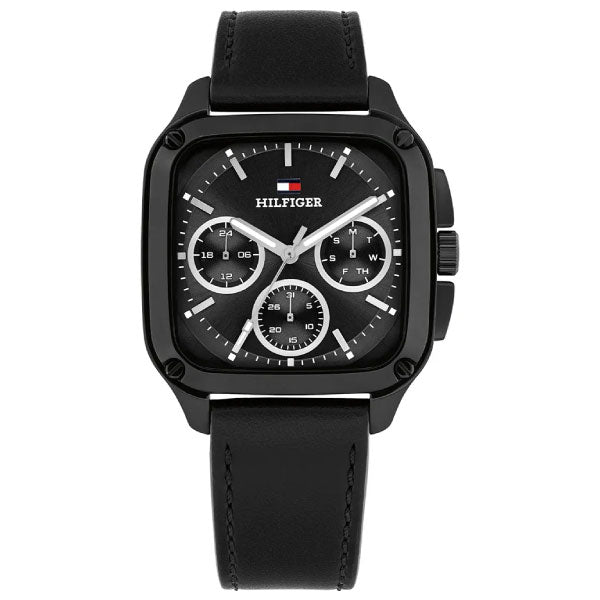Herald Black Leather Black Dial Mens Watch