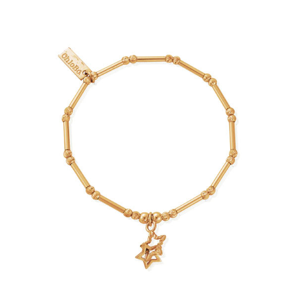Gold Dainty Moon Cut Sparkle Interlocking Star Bracelet