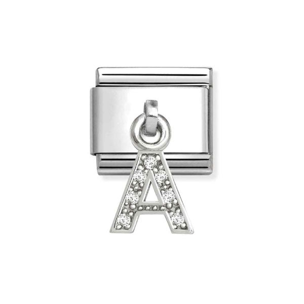 Silver with Cubic Zirconia Letter Pendant Link