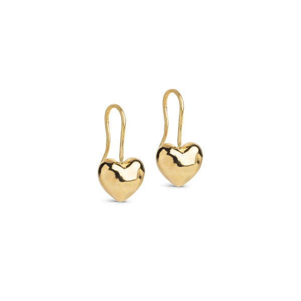 Gold Poma Drop Heart Earrings