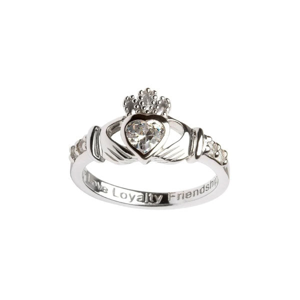Silver Claddagh Ring with Cubic Zirconia
