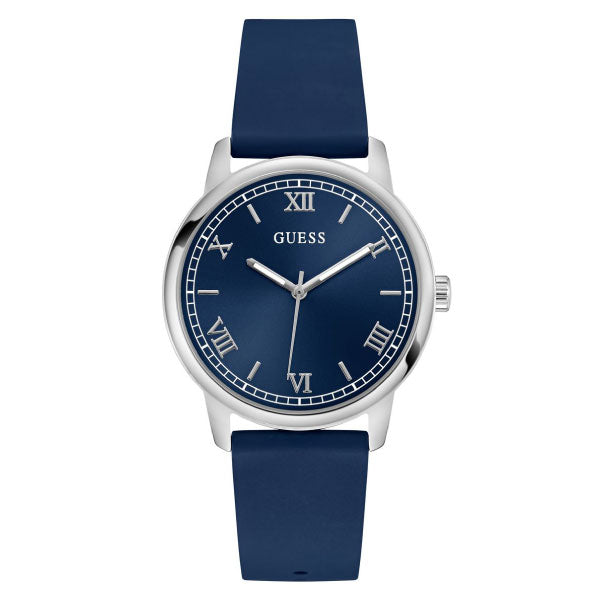 Chandler Silver Watch with Blue Silicone Strap