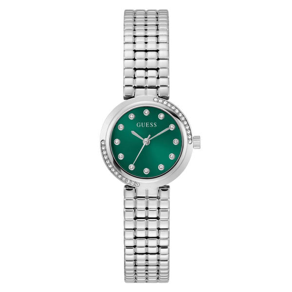 Clara Silver Watch with Green Face