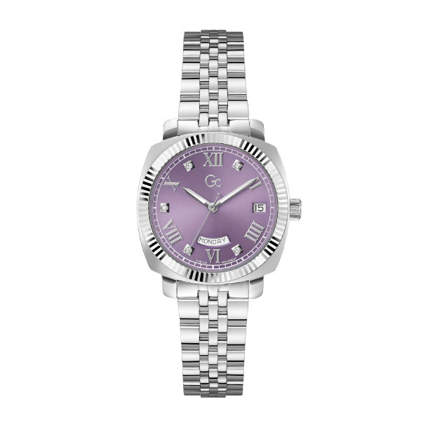 Flair Coussin Ladies Silver Watch with Purple Dial
