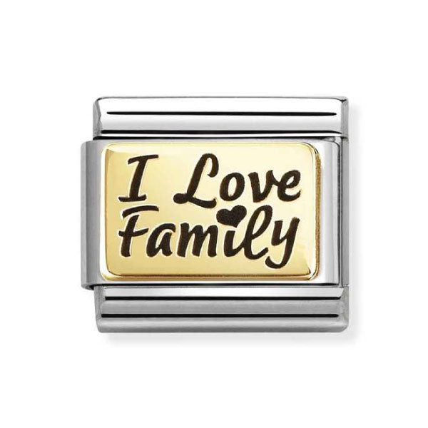 18k Gold with Enamel 'I Love Family' Link