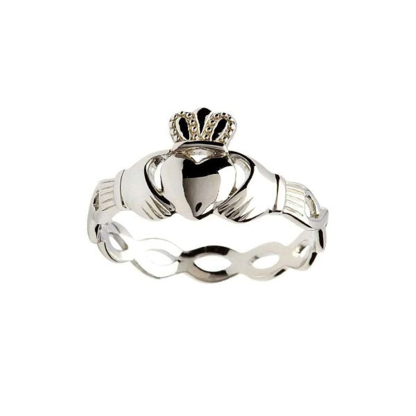 Silver Claddagh Open Weave Design Ring