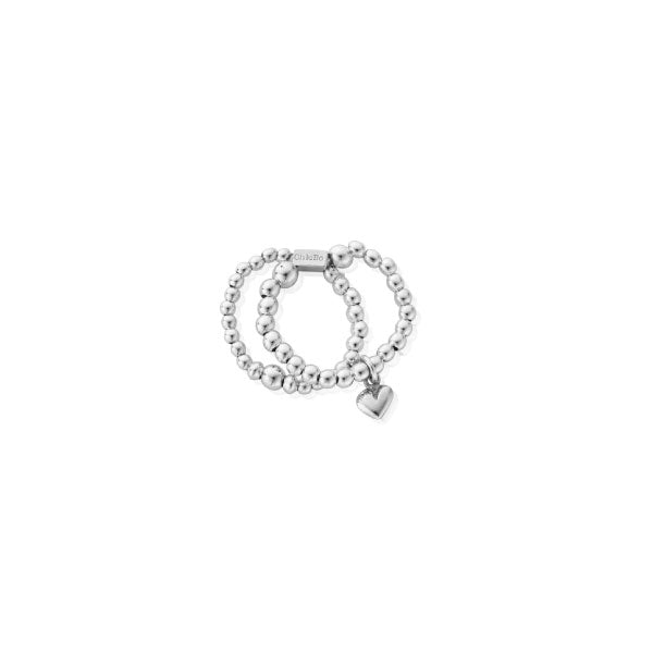 Silver Mini Puffed Heart Double Ring