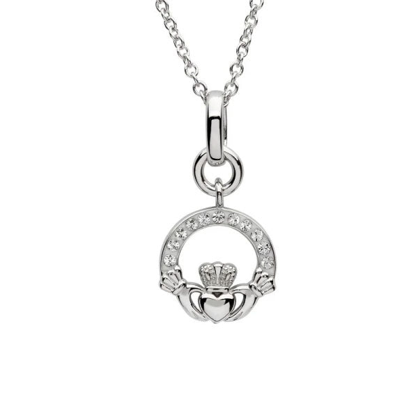 Sterling Silver Crystal Set Claddagh Neckace