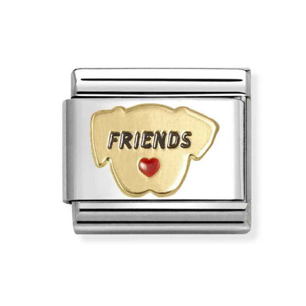 18k Gold with Enamel Dog Friends with Red Heart Link