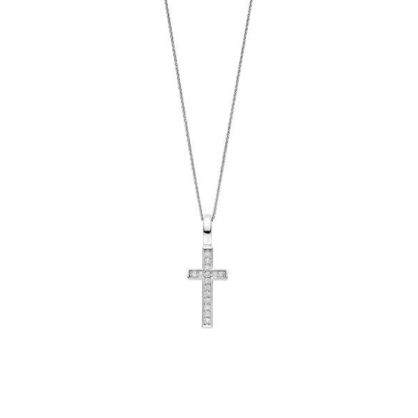 Silver Cross Pendant with Cubic Zirconia on Silver Chain