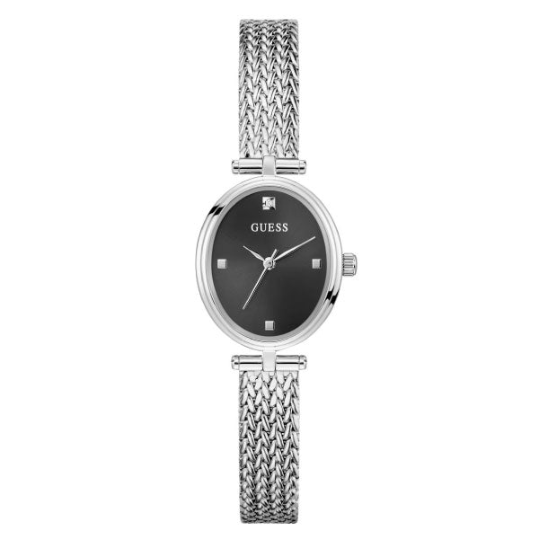 Ruby Silver Watch with Black Face