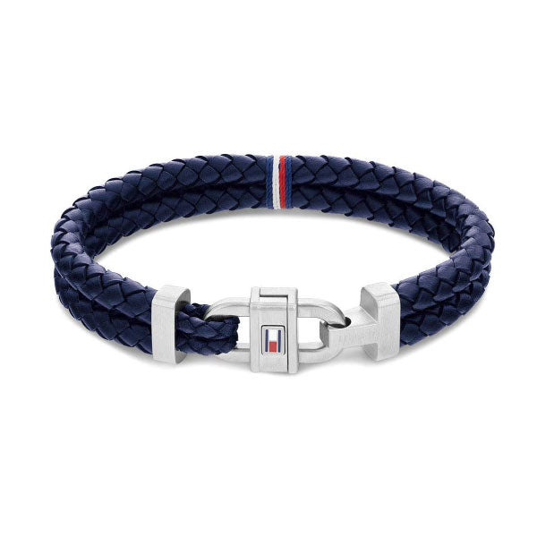 Tommy Hilfiger Navy Braided Leather Bracelet