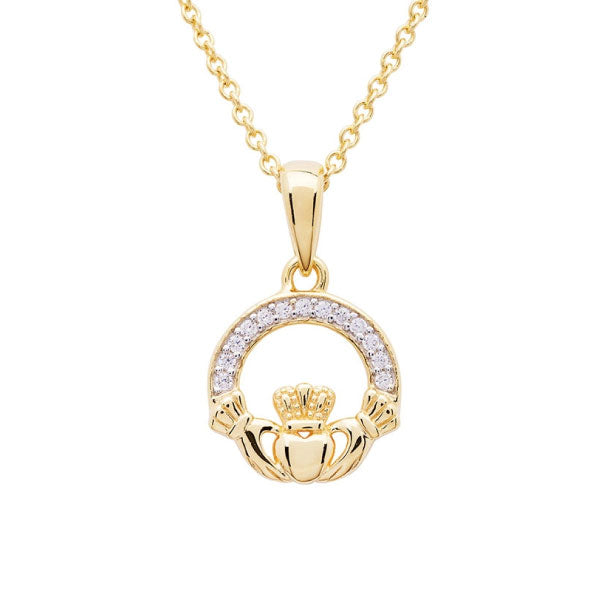 Two Tone Claddagh Necklace with Cubic Zirconia