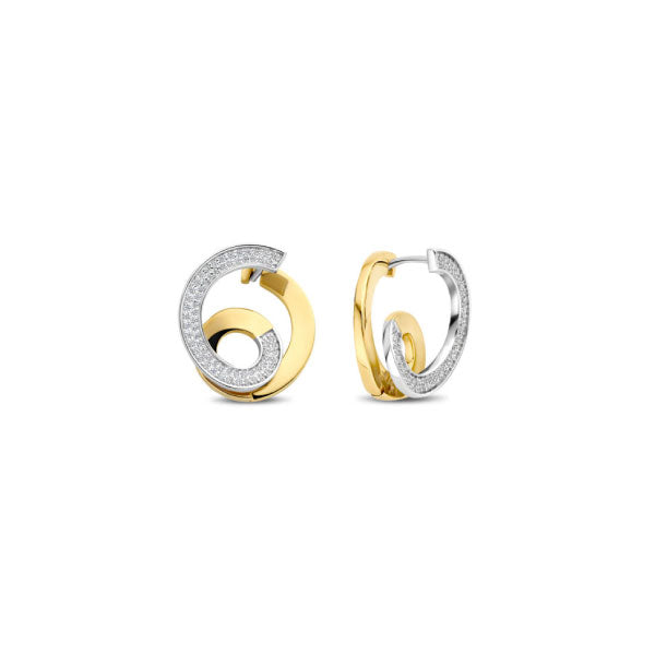 Two Tone Spiral Oversized Stud Earrings with Cubic Zirconia