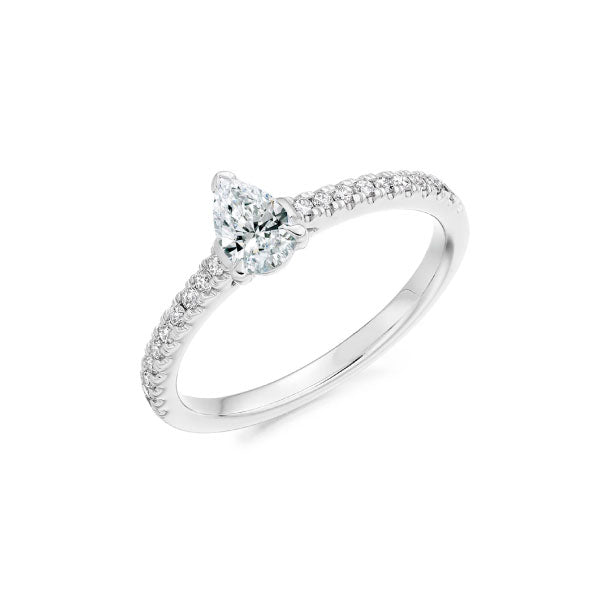18ct White Gold 0.52ct Pear Cut Natural Diamond Set Engagement Ring