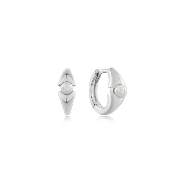 Ania Haie Silver Pearl Geometric Huggie Hoop Earrings – Bonds Jewellers NI