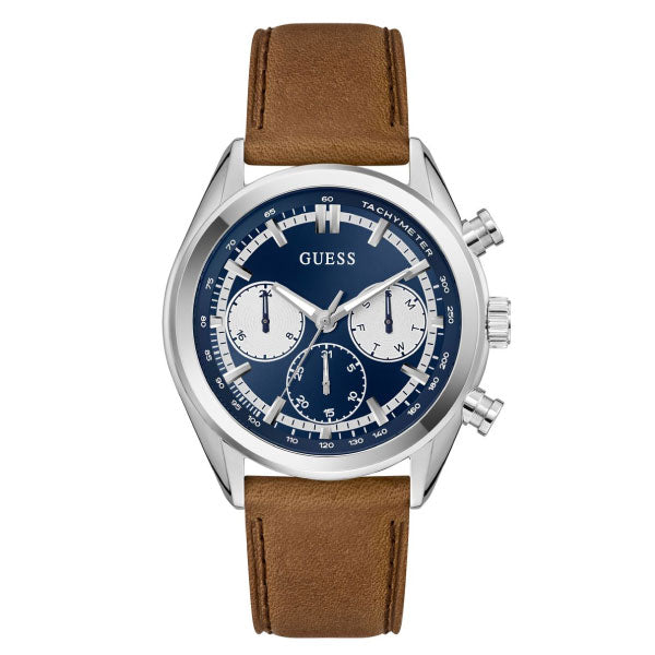 Dawson Silver Watch with Brown Leather Strap