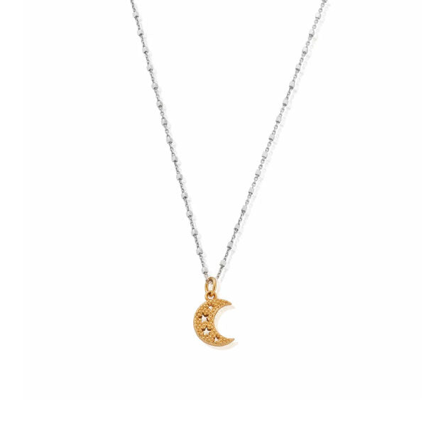 Gold and Silver Delicate Cube Chain Starry Moon Necklace