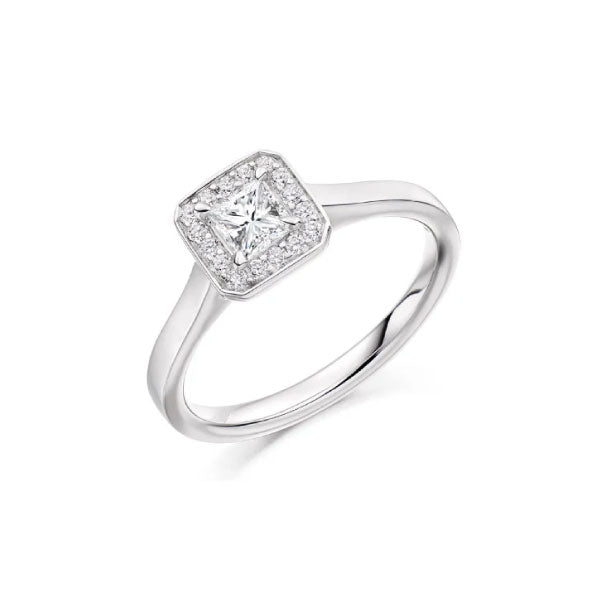 18ct White Gold 0.48ct Princess Cut Natural Diamond Set Engagement Ring