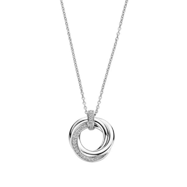 Silver with Cubic Zirconia Interlocking Circle Necklace