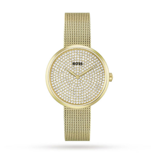 Hugo Boss Ladies Praise Crystal Set Dial Gold Watch