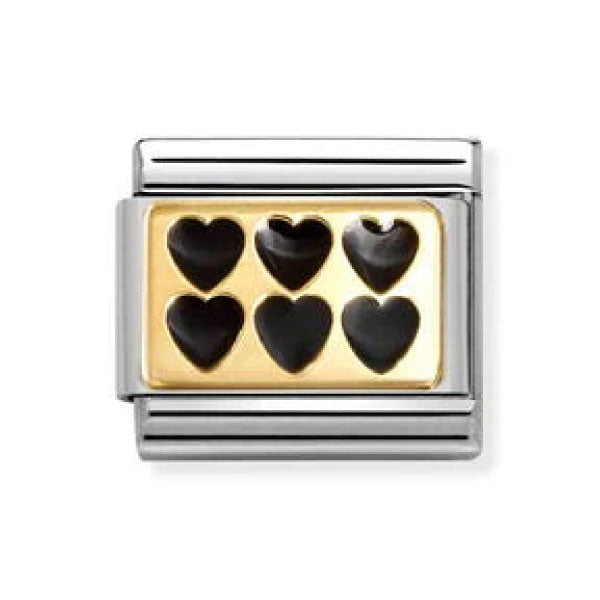 Composable Classic PLATES steel , enamel and 18k gold Black line hearts