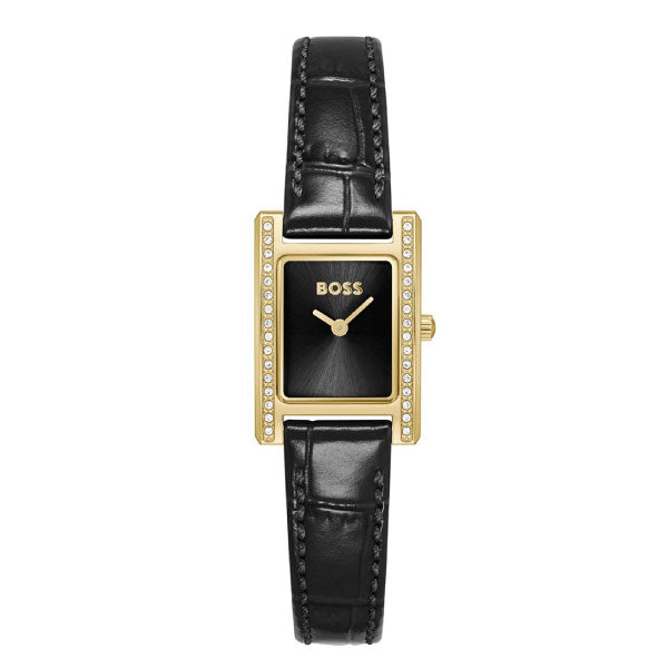 Lucy Precious Gold Case with Black Leather Strap Ladies Watch