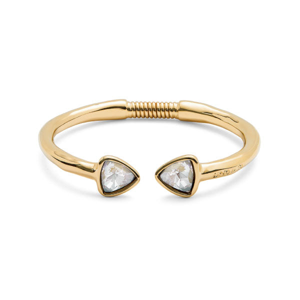 Gold Cuff Bracelet with Two Multi-coloured Crystals