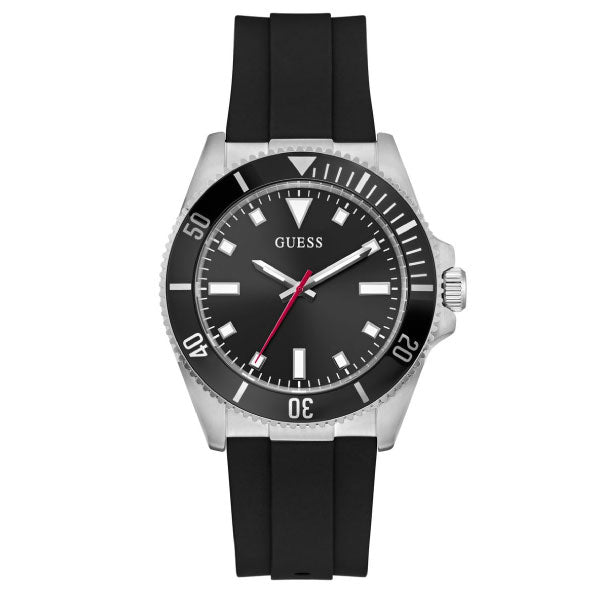 Cliff Silver Watch with Black Silicone Strap