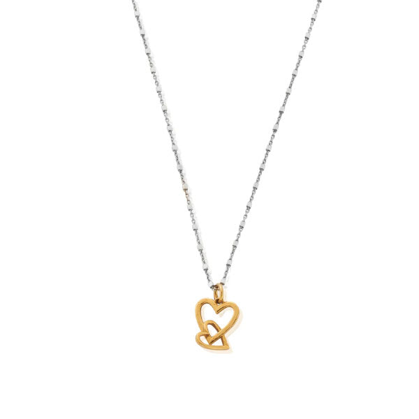 Gold & Silver Delicate Cube Chain Interlocking Hearts Necklace