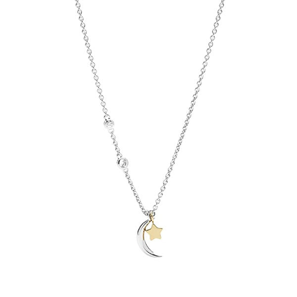 Fossil Sterling Silver Star and Crescent Moon Necklace